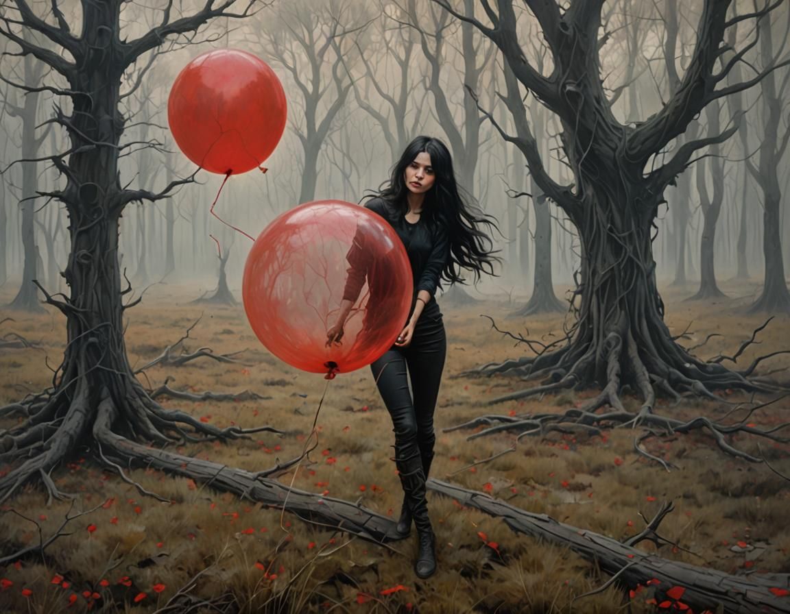 Mystical Forest: Woman with Red Balloon