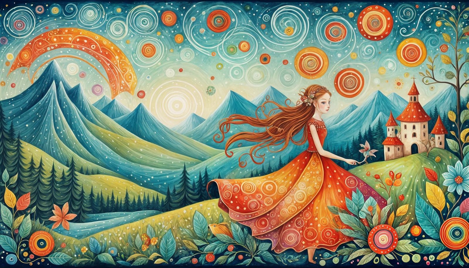 Whimsical Fairy in Folk Art Style