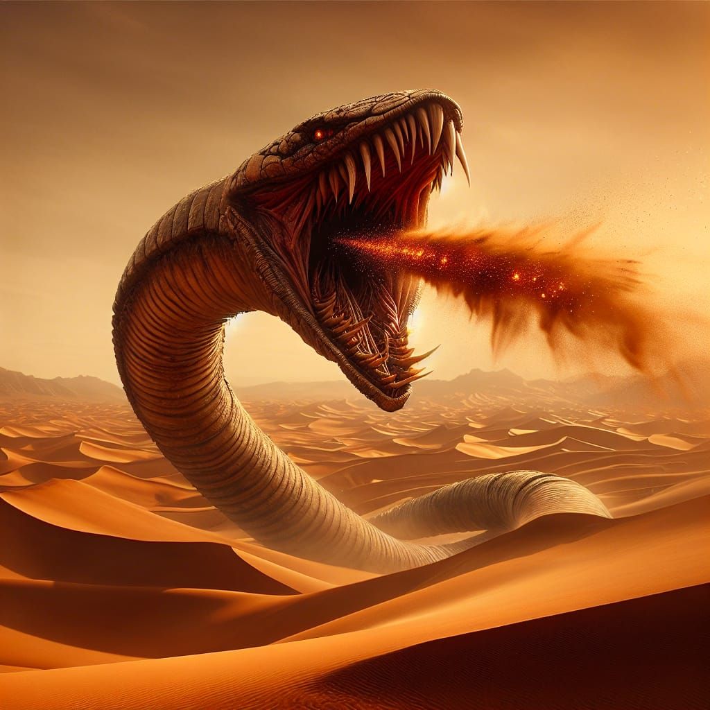 Colossal Sandworm Emerges from Desert Dunes