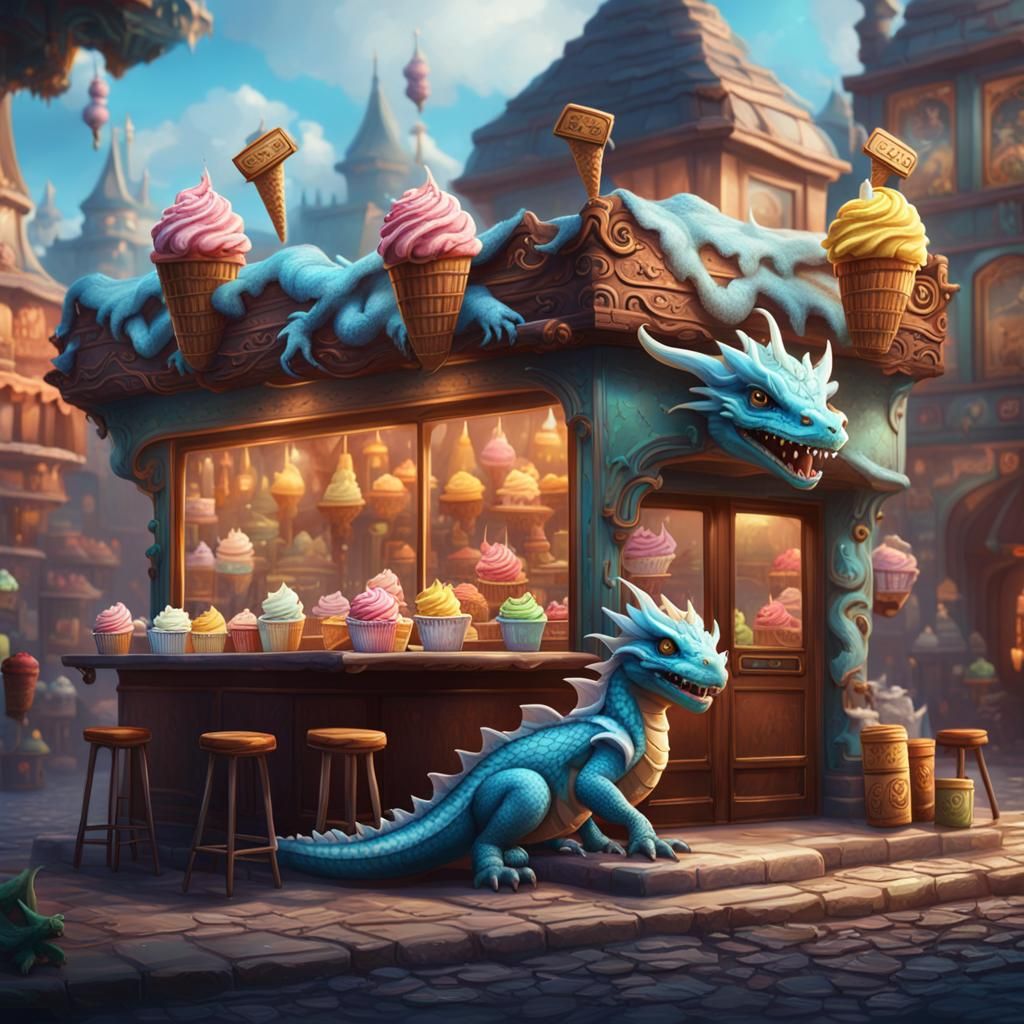 Little Dragons Crave Ice Cream: Fantasy Art