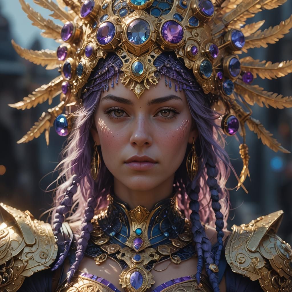 Fantasy Woman in Gemstone Armor, Digital Art