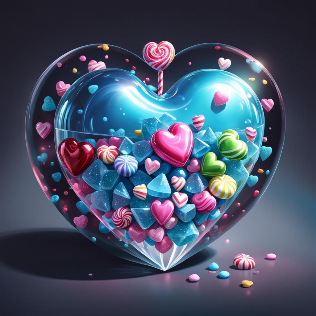 Crystal Heart in Candy Art Style Illustration