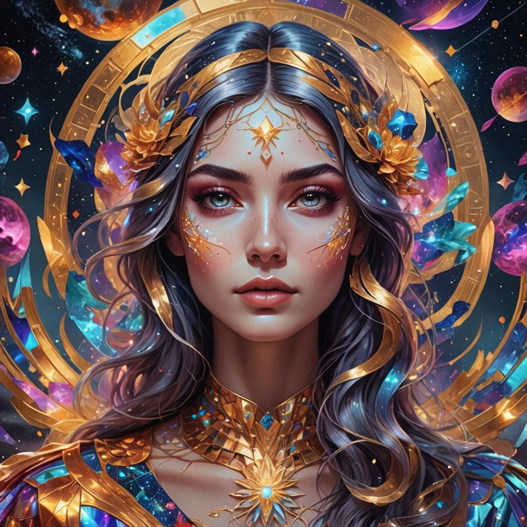 Cosmic Woman: Holographic Portrait in Mixed Media