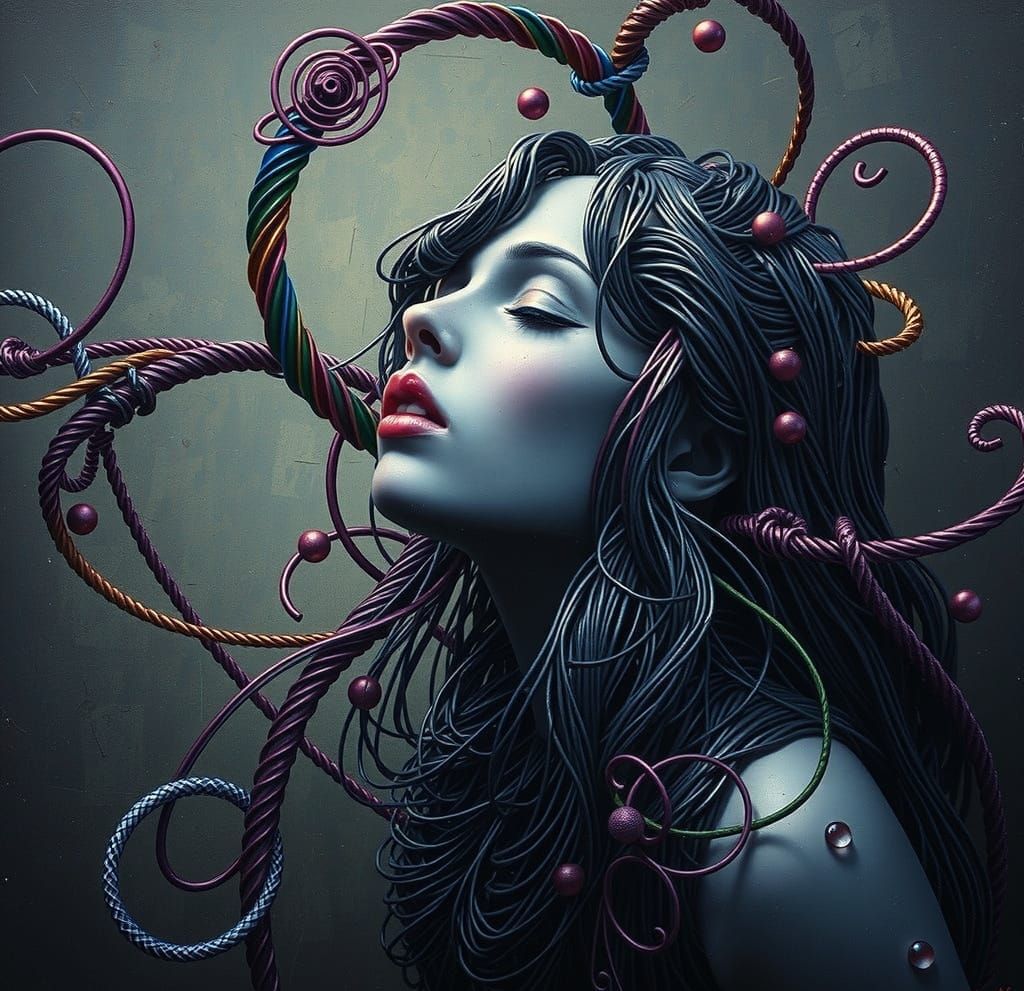 Rainbow Metallic Wire Abstract Sculpture in 3D