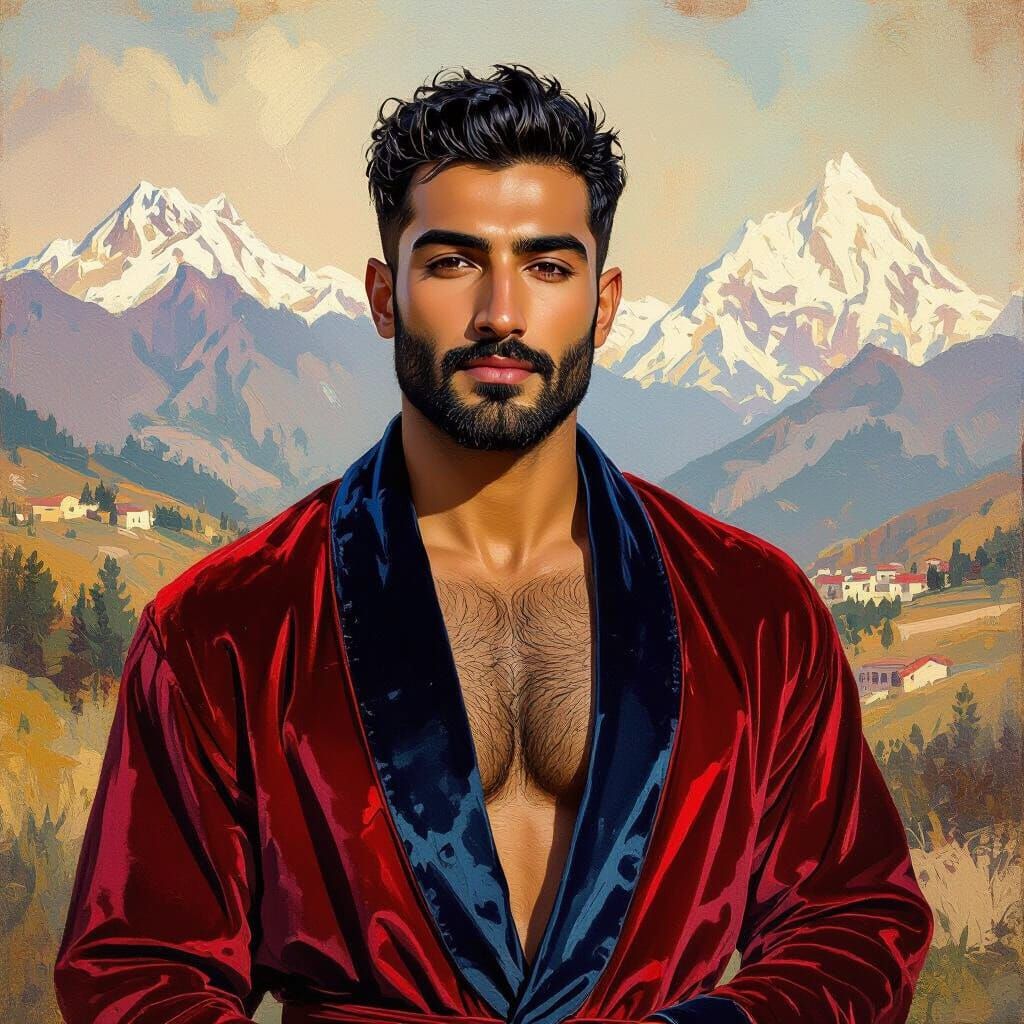 Portrait of Man in Velvet Robe, Impressionist Style