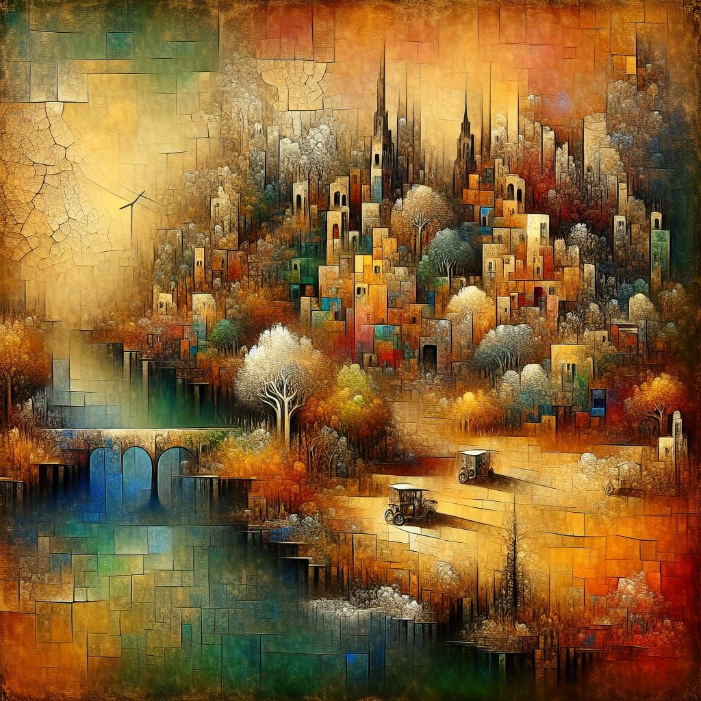 Fantasy World of Paper and Letters in Oil Painting Style