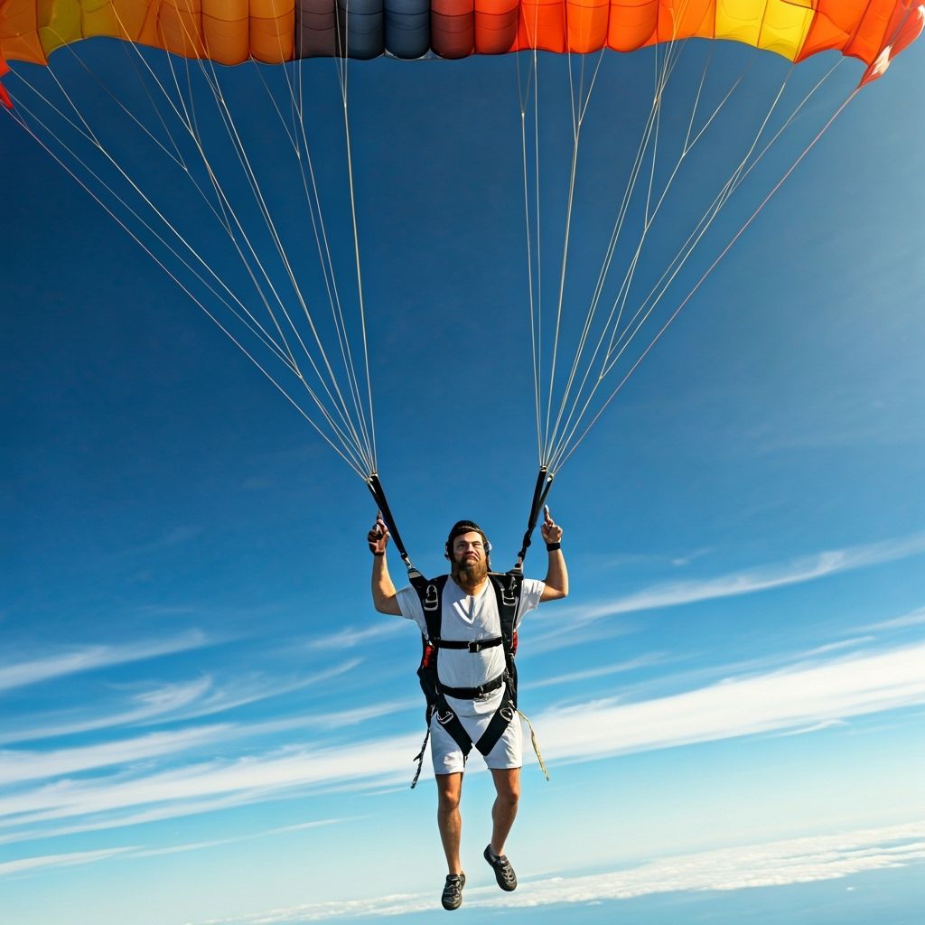 Parachute Opens in Blue Sky: Cinematic Action Scene