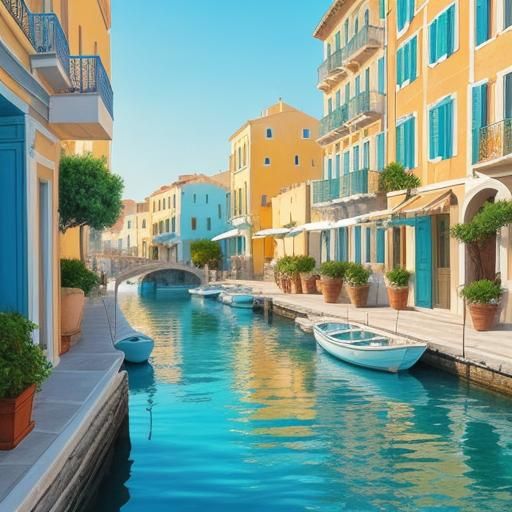 Idyllic Mediterranean Cityscape at Sunrise as Impressionist ...