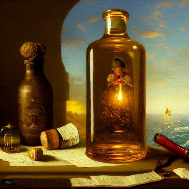 Magic Message in a Bottle: Detailed Golden Age Painting