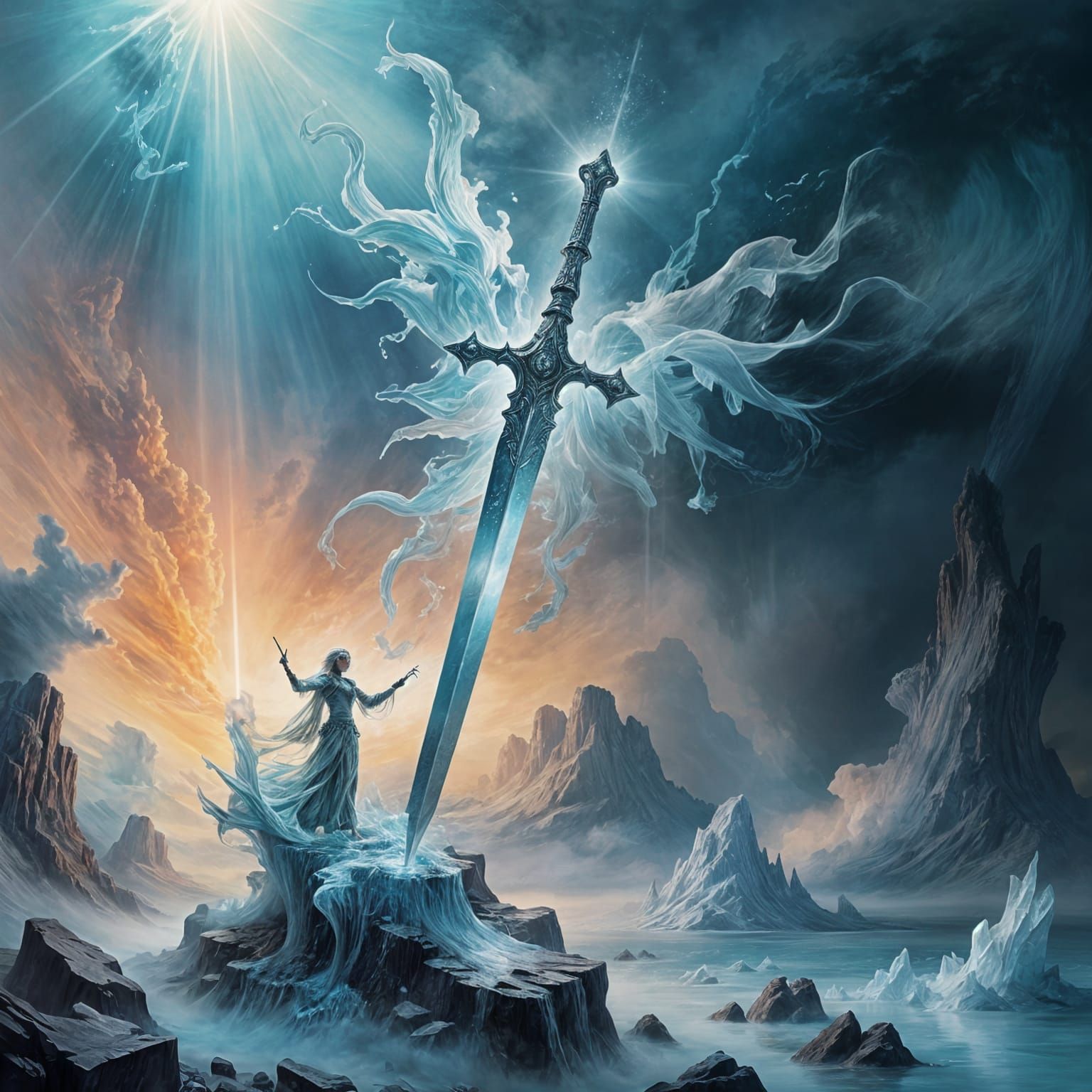 Ethereal Ice Sword in Surreal Impressionistic Style