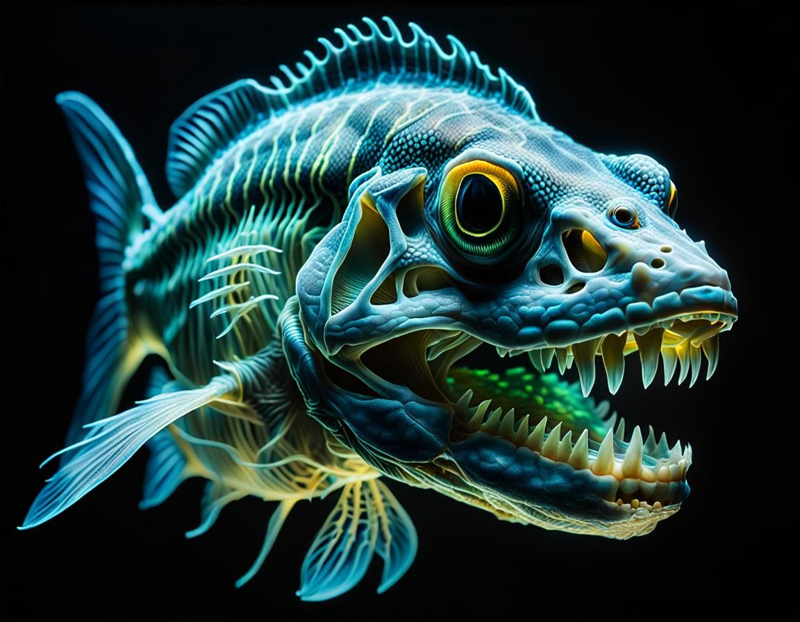 Hideous Abyss Fish with Bioluminescent Skeleton