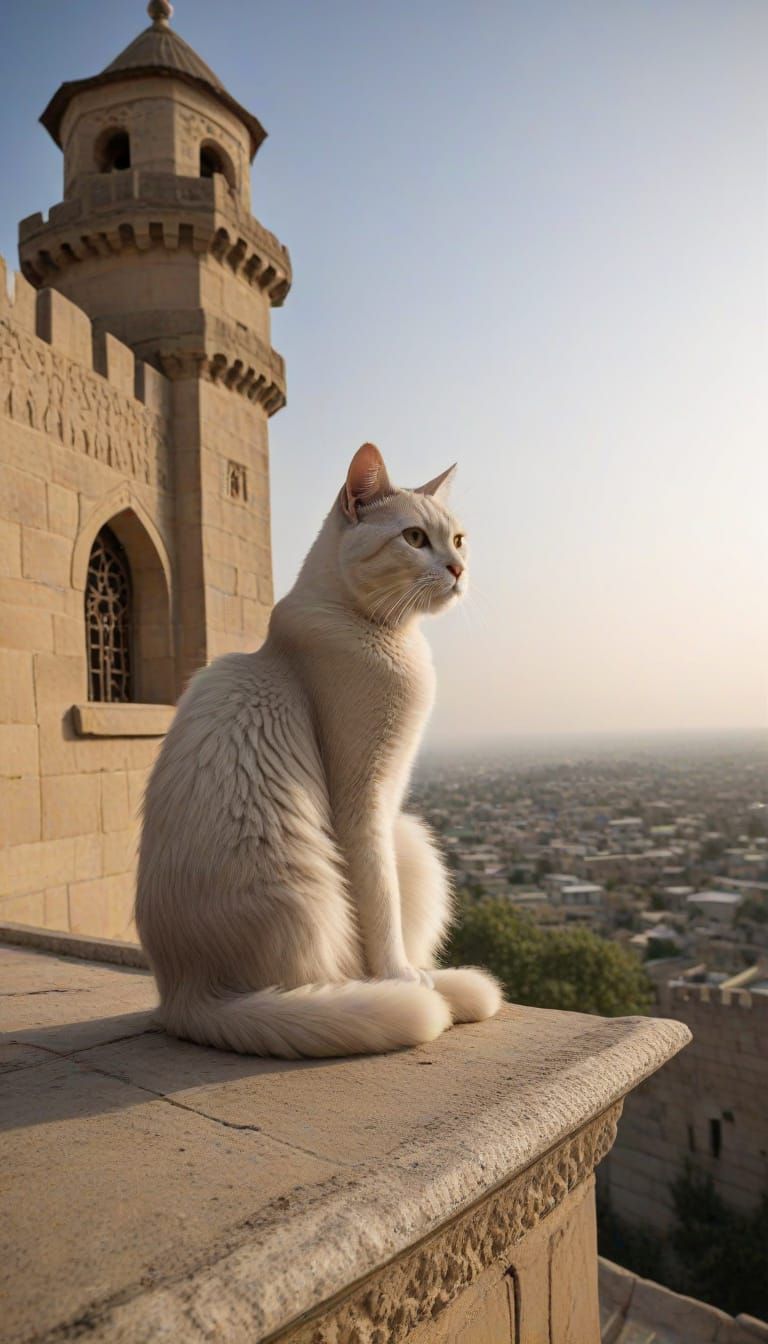 Majestic Persian Cat Overlord on Castle Roof