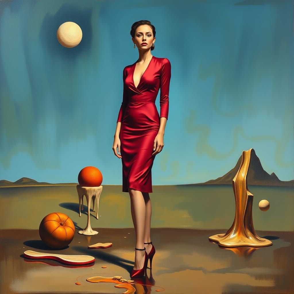 Surreal Woman in Dreamscape, Oil on Canvas