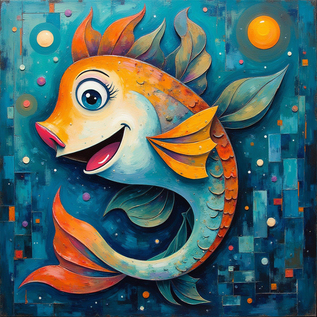 Joyful Pisces in Cubist Style with Geometric Shapes