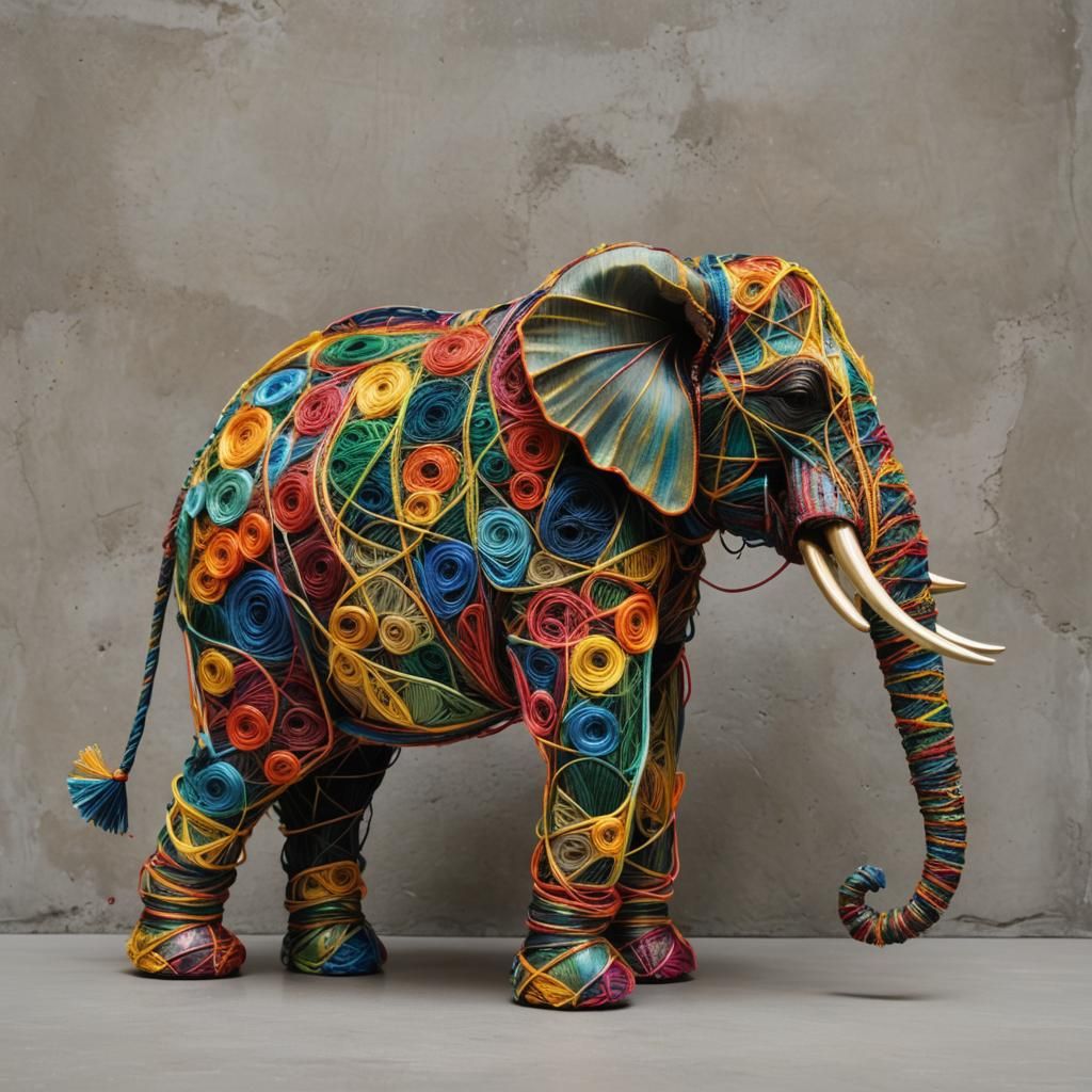 Colorful String Art Elephant in Gallery
