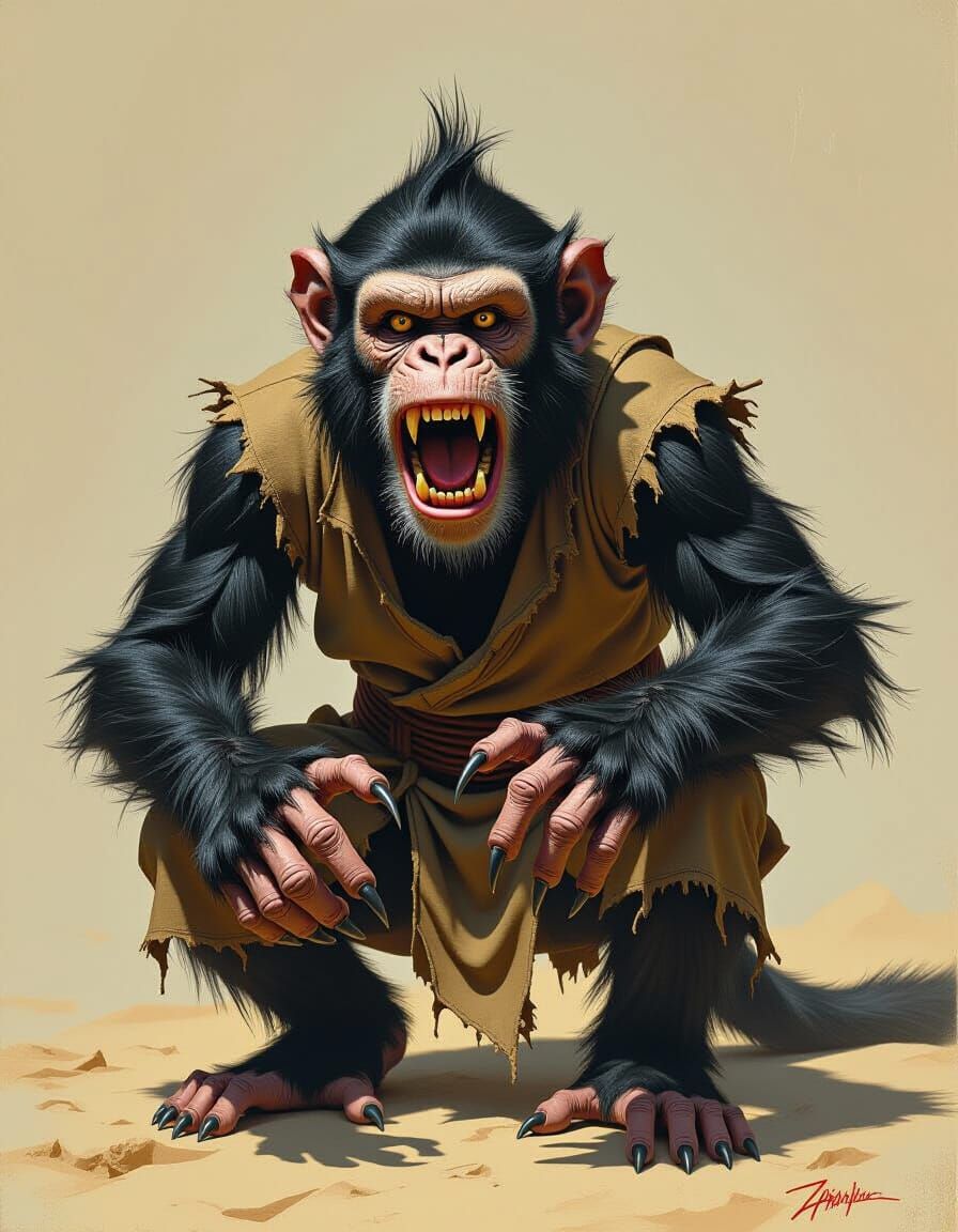 Scary Spider-Monkey with Knuckle Claws in Biomechanical Styl...