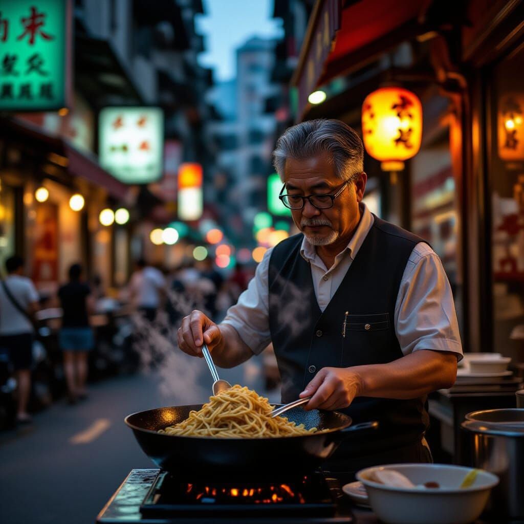 Hong Kong Noodle Master Stir-Frying at Dai Pai Dong