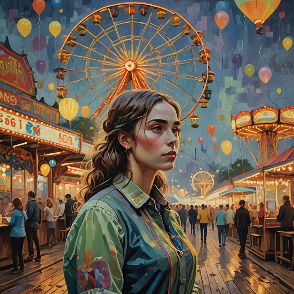 Carnival at Dusk: Expressionist Oil Painting in Van Gogh Sty...