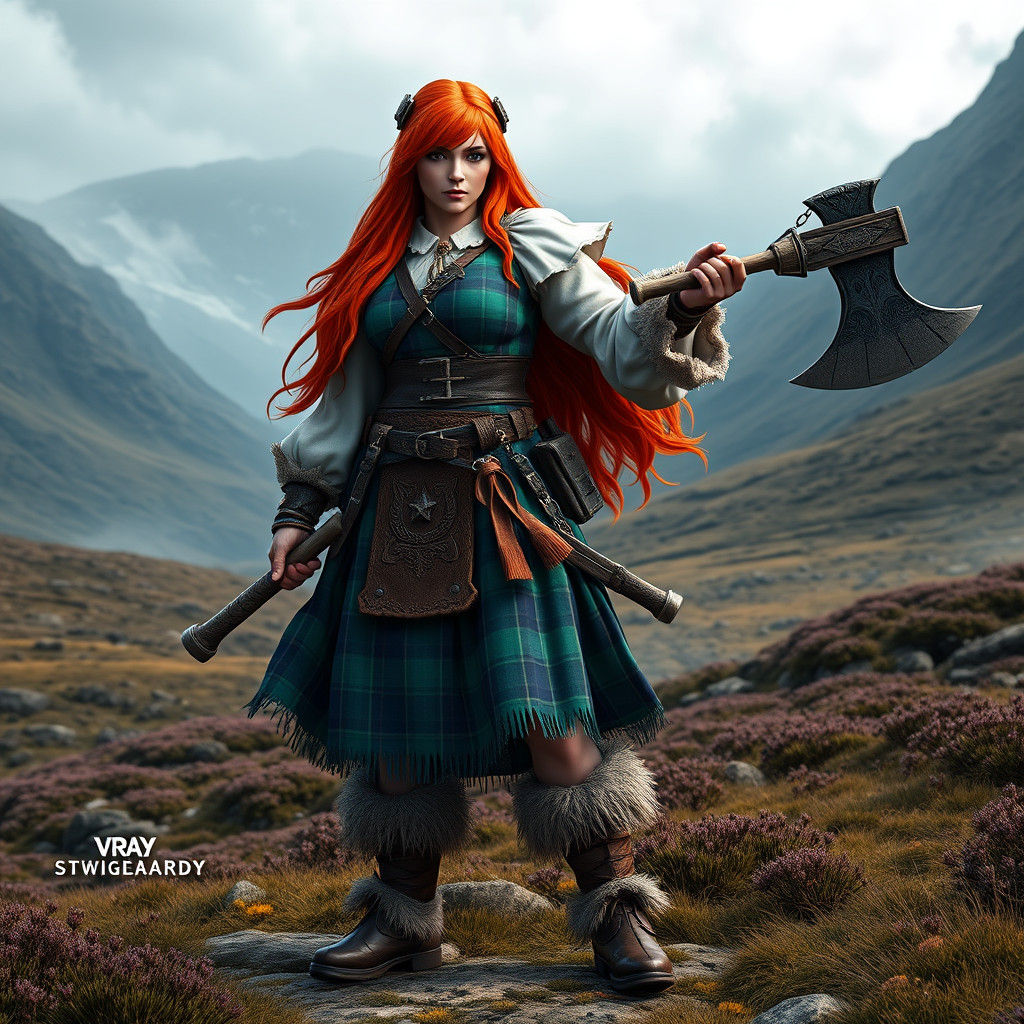 Goliath Barbarian in Scottish Highlands, 3D Anime Art