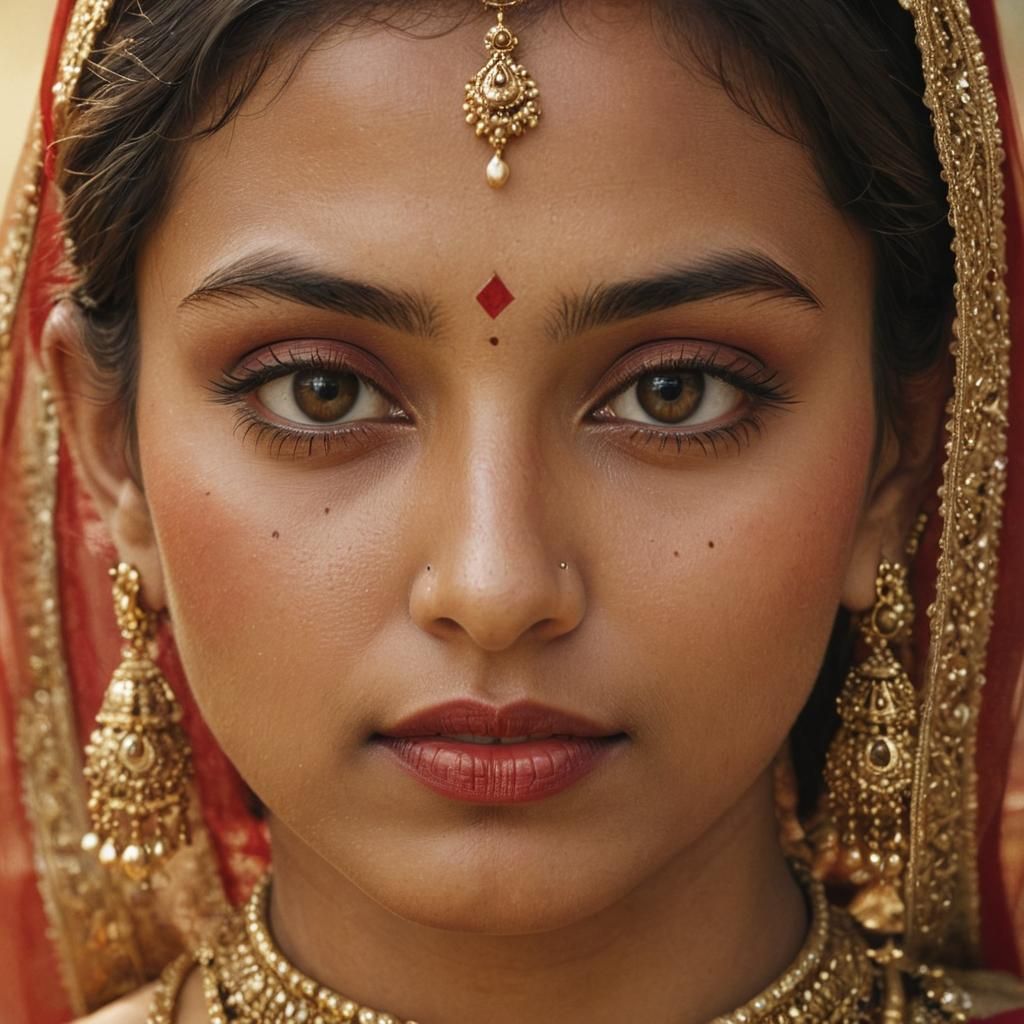 Beautiful Indian Girl in Sari: Golden Portrait