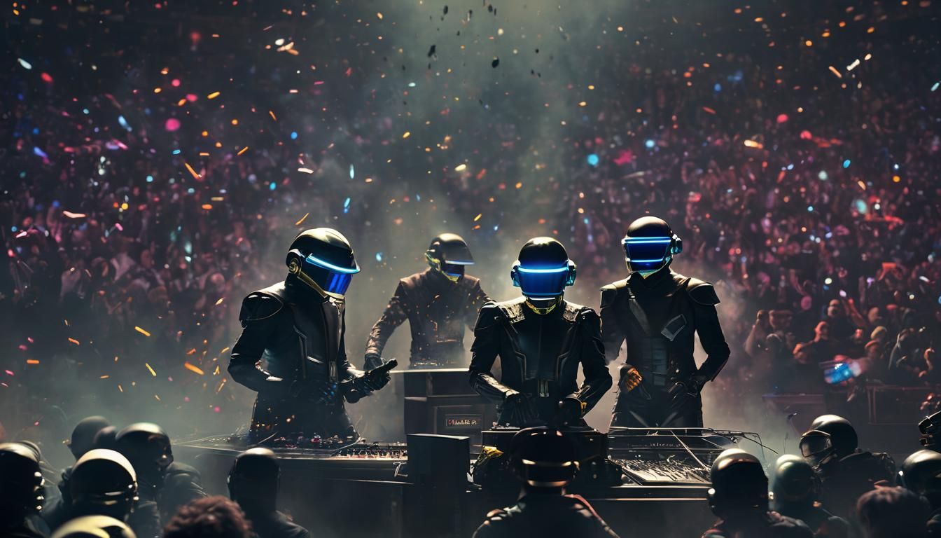 Daft Punk Concert in Futuristic Cyberpunk Style