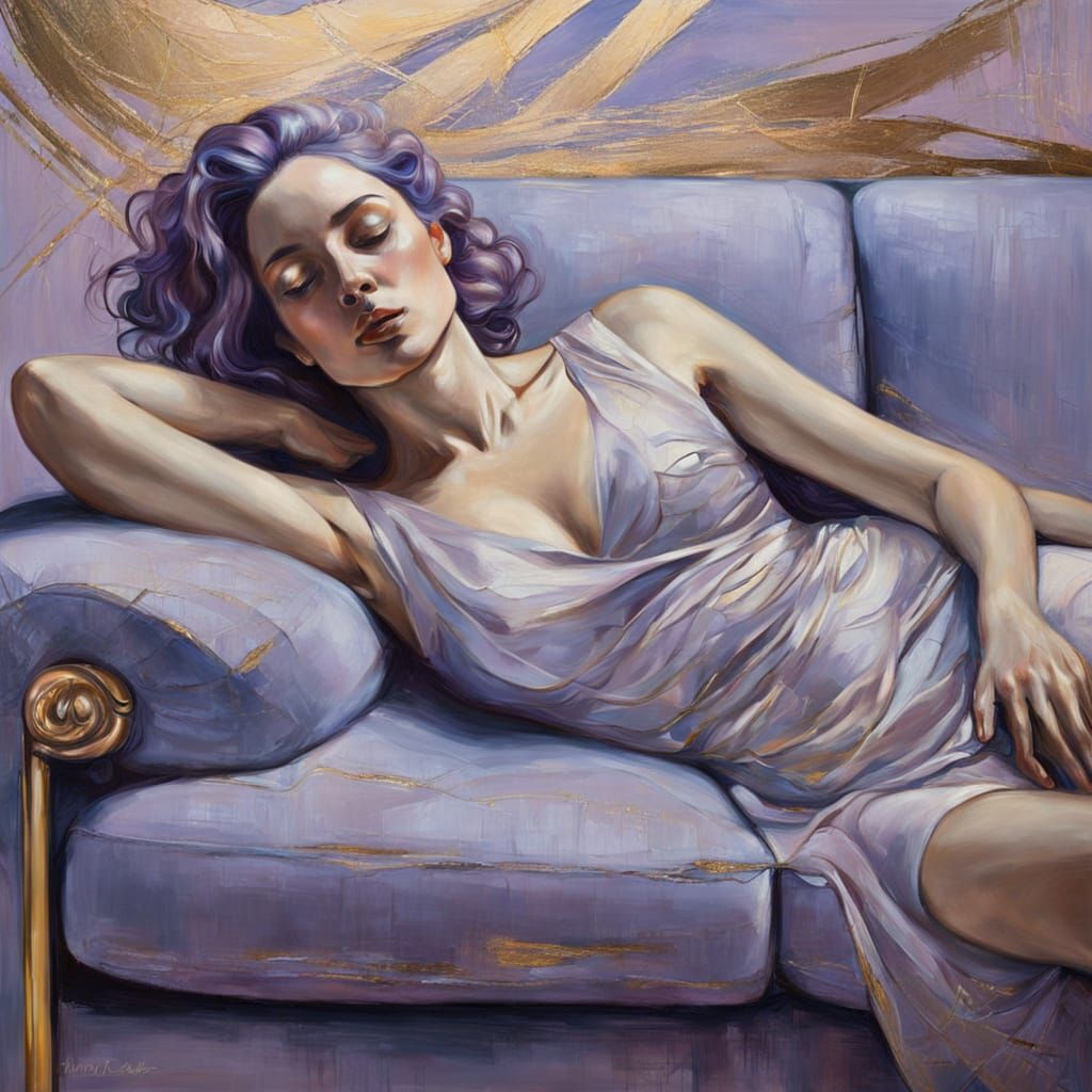 Dreamlike Woman on Couch in Surreal Abstract Expressionism