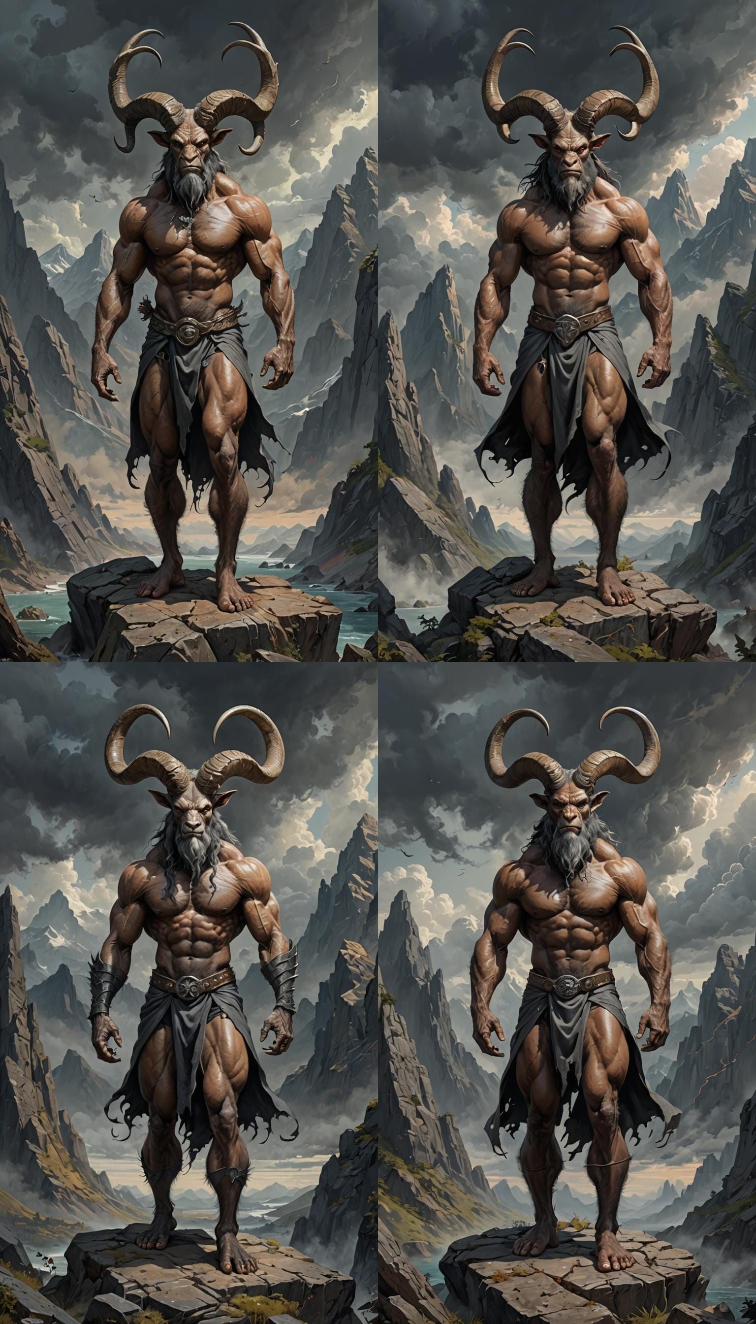Eldritch Mountain God with Ram Horns in Thunderstorm
