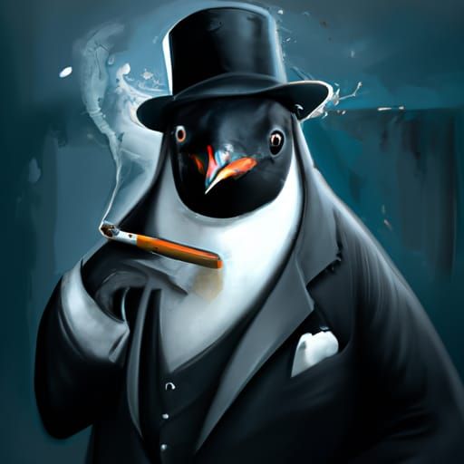 Penguin Boss in Black Suit, Digital Art Portrait