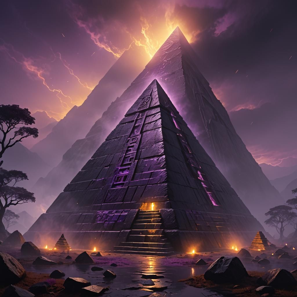 Mysterious Black Marble Pyramid in Dark Fantasy Art