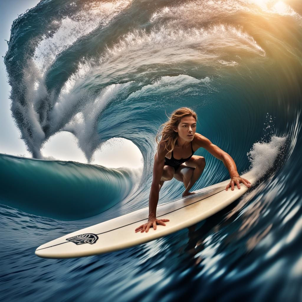 Surfer Girl Duckdiving Under a Wave in 8K