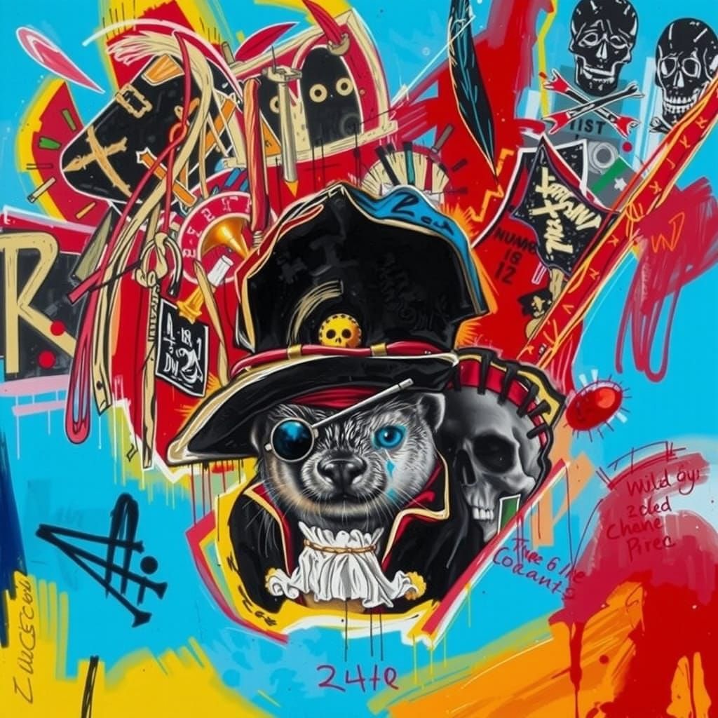 Otter Pirate in Basquiat-Inspired Swashbuckling Scene