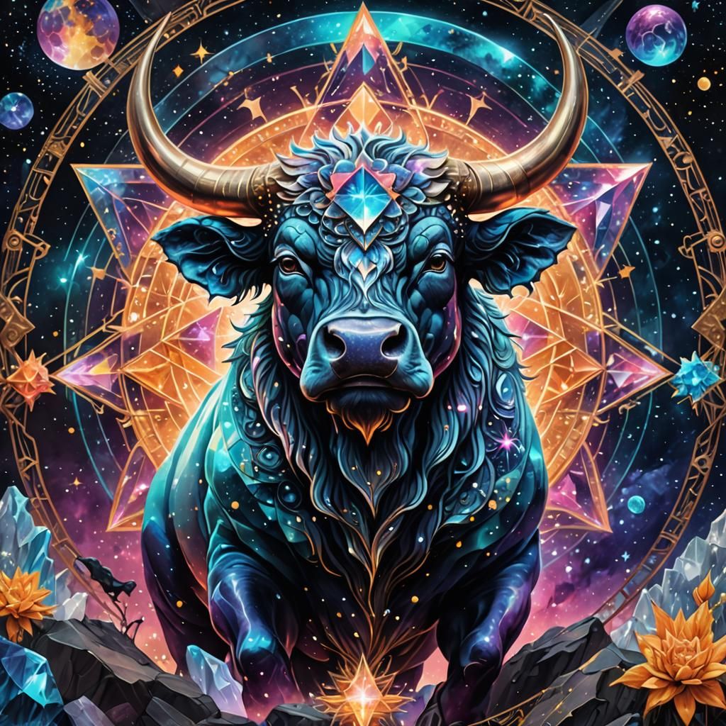 Crystal Bull: Holographic Celestial Illustration