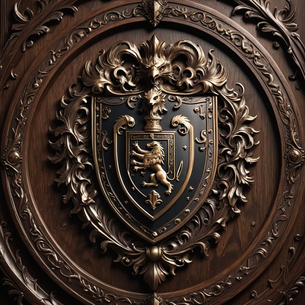 Ornate Shield with Griffin Crest in Cinematic Lighting