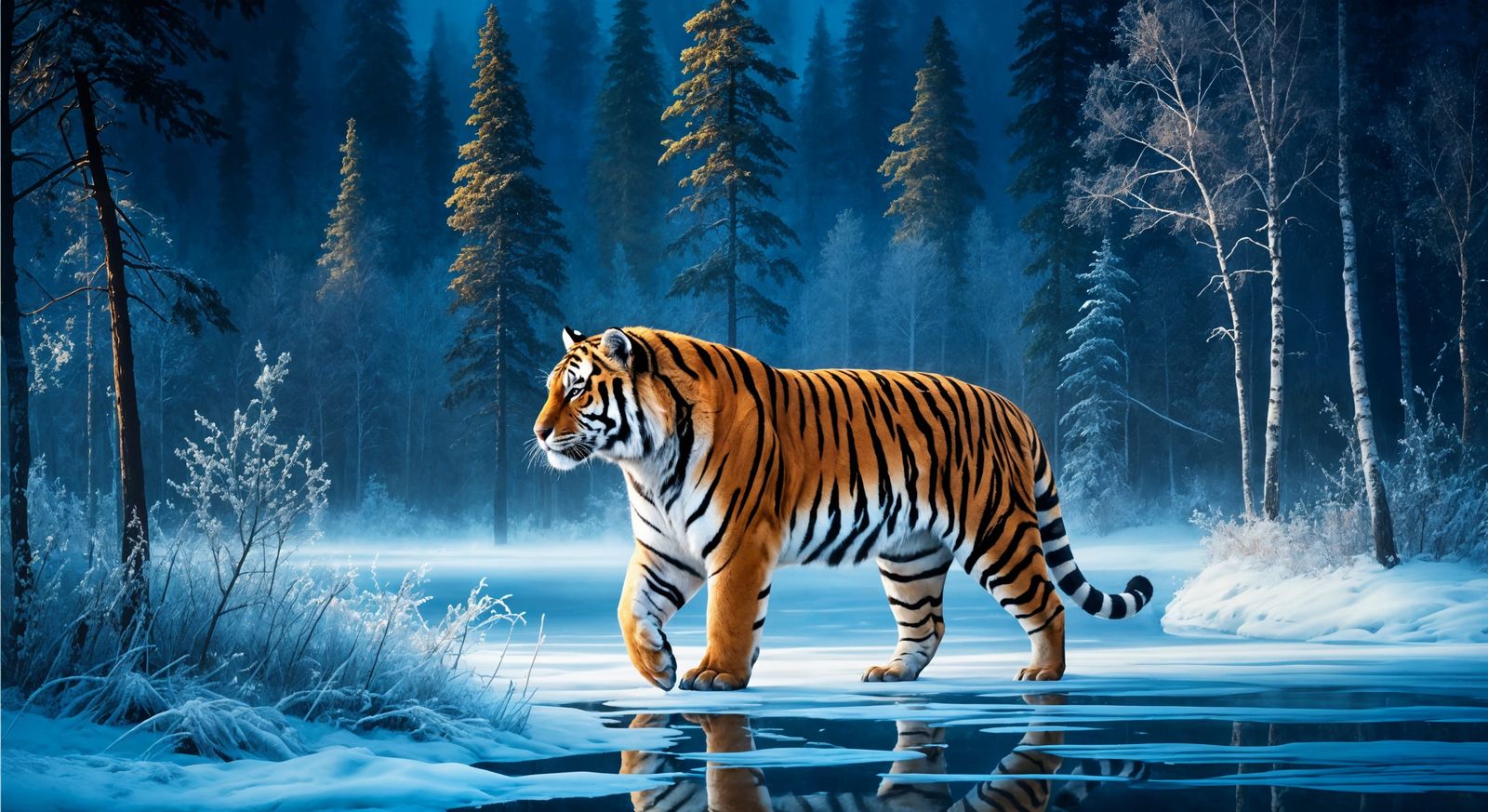 Siberian Tiger Roams Taiga Wilderness in Golden Light