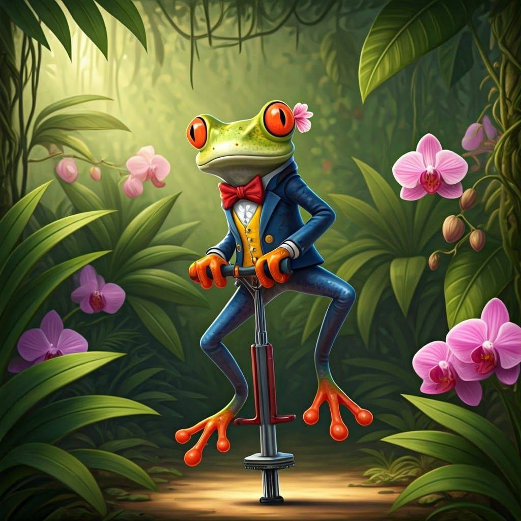 Frog Jumping On a Pogo Stick