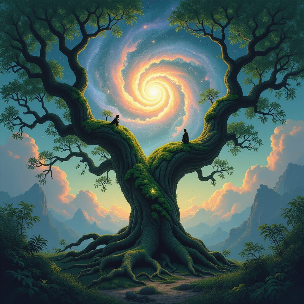 Ancient Tree Roots in Nebula, Ethereal Starlight