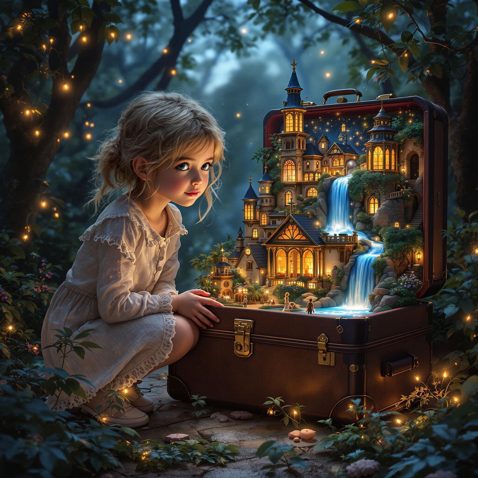 Enchanted Miniature City Inside Vintage Suitcase