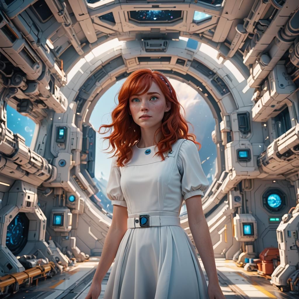 Teen Girl in Space, 3D Digital Art