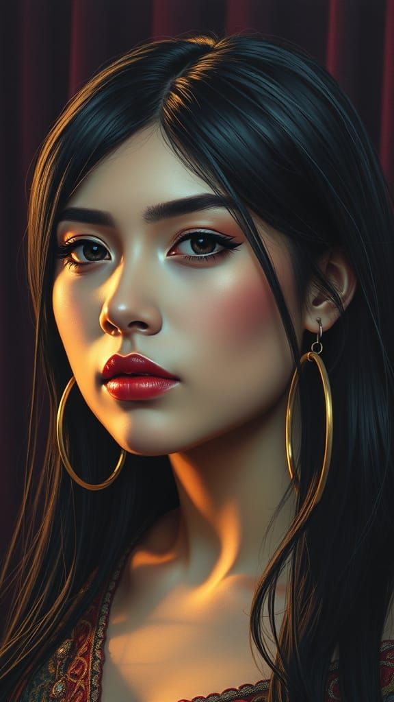 Elegant Victorian Woman in Polychromatic Oil Painting