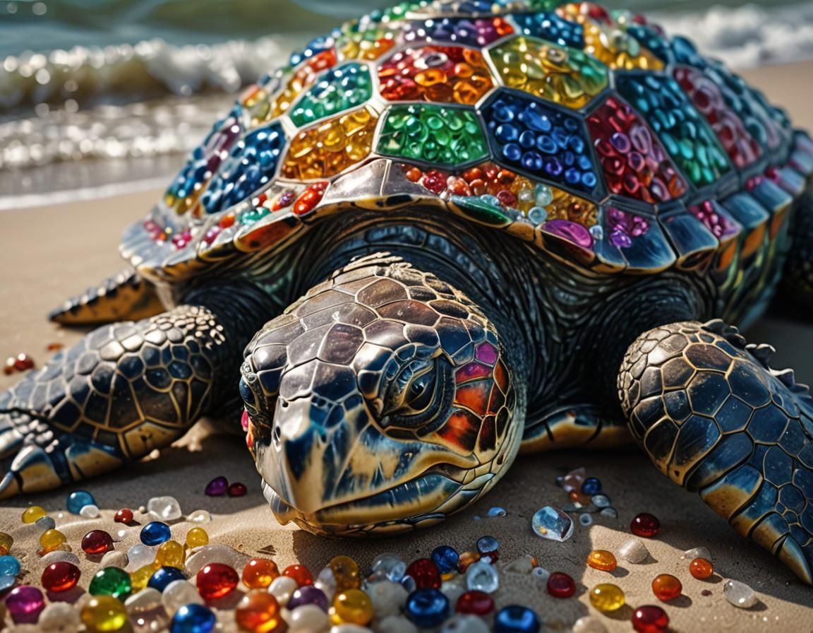 Sea Turtle Covered in Glistening Glass Beads