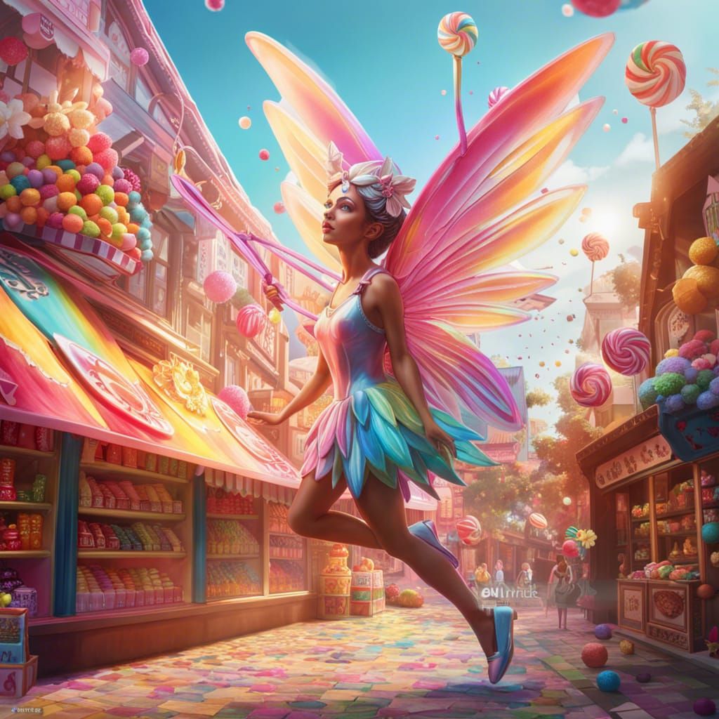 Iridescent Fairy in Candy Shop: 3D Render