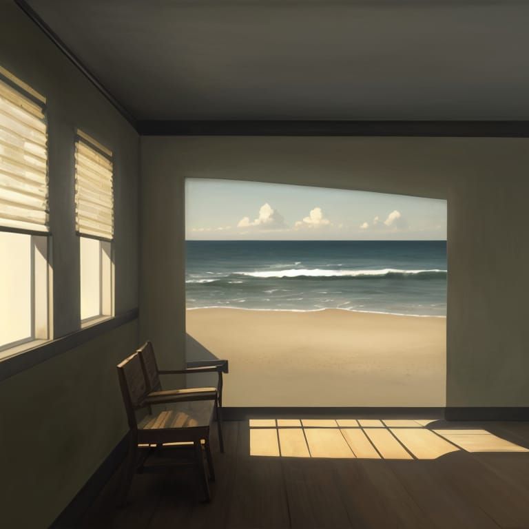 Lonely Man on Beach in Hopper Style