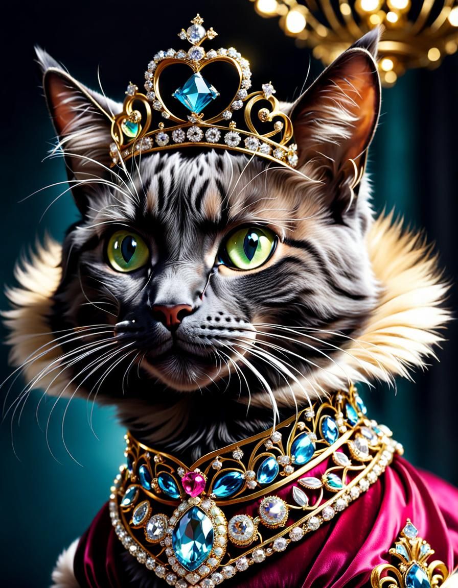 Cat Princess with Tiara: Lavish Feline Portrait