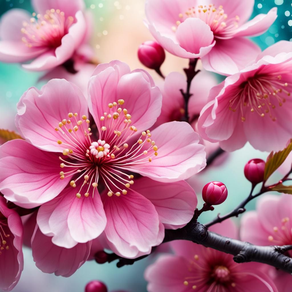 Detailed Sakura Flower in Alcohol-Ink Style