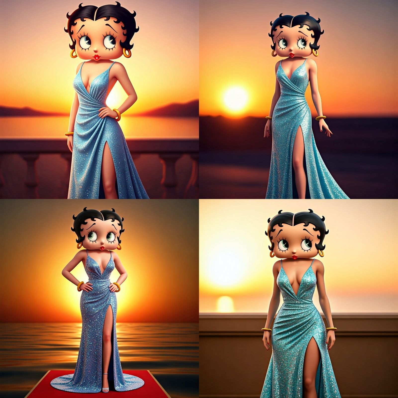 Glamorous Bettyboop at Sunset in Sequined Gown