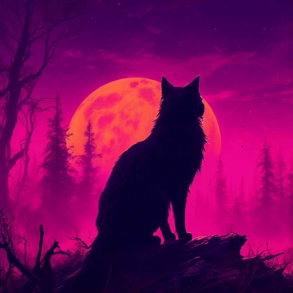 Norwegian Forest Cat Silhouette in Macabre Style