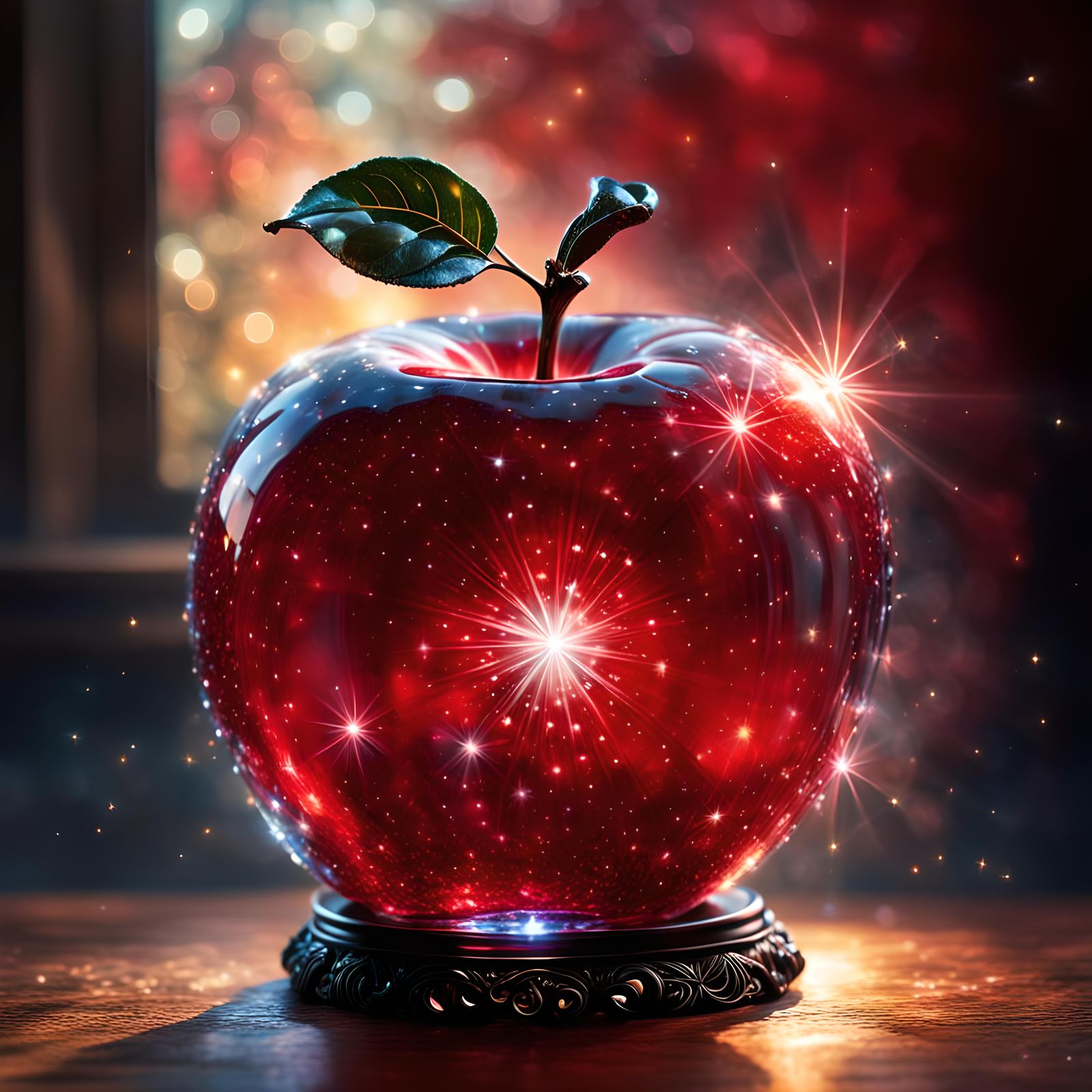 Crystal Apple with Glittering Stars in Ethereal Style