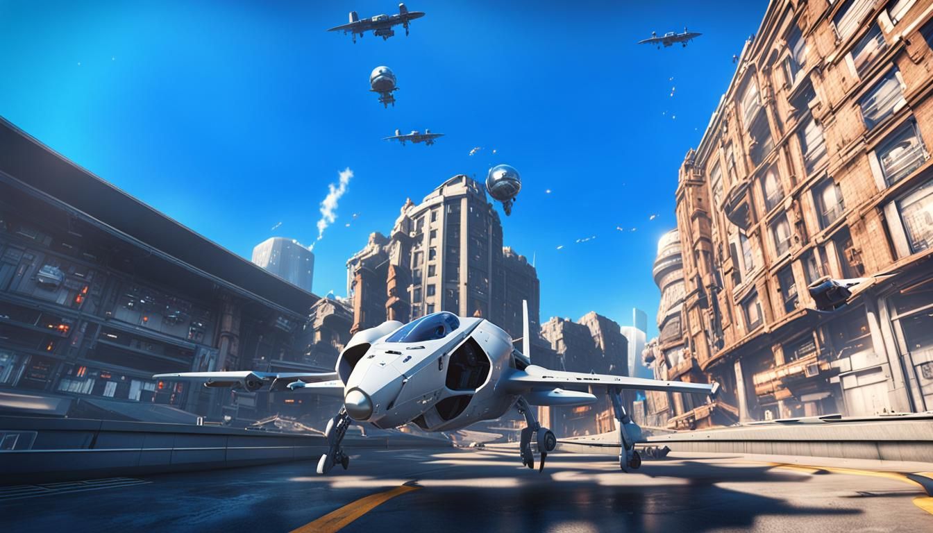 Futuristic Aircraft View in Sci-Fi Cityscape