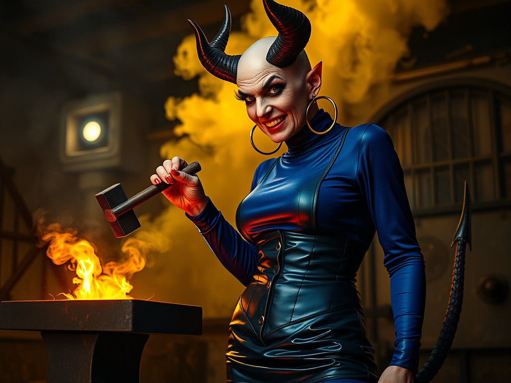 Mysterious Lady Devil in Blacksmith Workshop Glamour