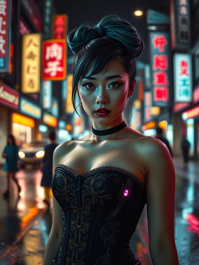 Cyberpunk Woman in Oxidized Metal Abstract Fusion